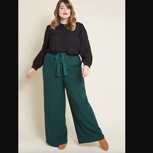 ModCloth The Savannah Wide-Leg Pants Teal Green Belt Tie Waist Large